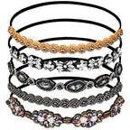 Teenitor 5pcs Elastic Beaded Headbands, Jewels Hairbands Hat Bands, Crystal Rhinestone Headband for Women Girls
