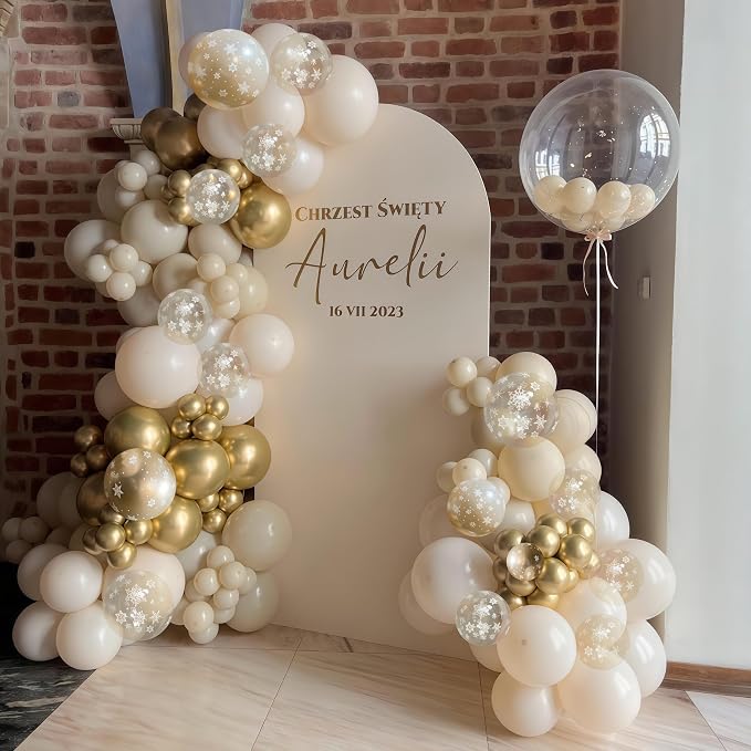 Beige Gold Snowflake Balloons Cream White Sand Gold Metallic Balloons Neutral - Image 4