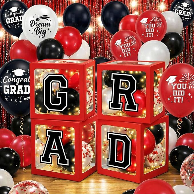 Graduation Decorations 2026 Red and Black Balloon Boxes - Image 8