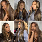 Glueless Synthetic Lace Front Wig 26 Inches Long Straight 13x5x1 HD Lace Wigs for Black Women (4/27 Highlight, 26 Inch)