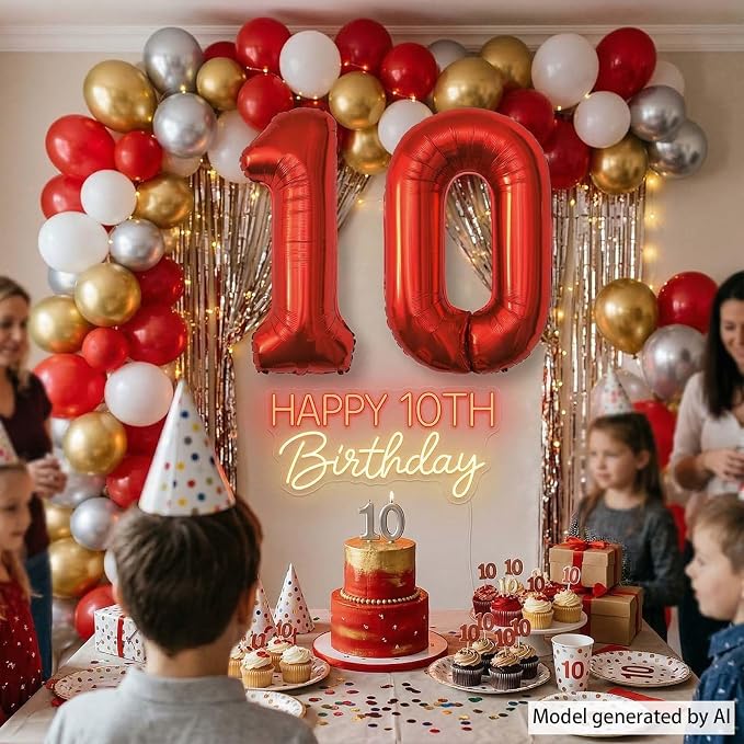 Red Number 10 Balloon 40 Inch, Foil Numeral - Image 2