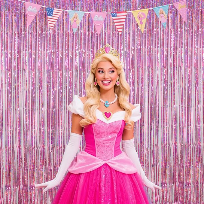 Pink Foil Fringe Curtains Party Decorations, 3.28x6.56ft Sparkling Streamer - Image 5