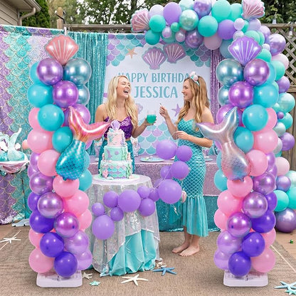 Skylety 2 Sets Mermaid Balloon Column Stand Kit Adjustable Mermaid Purple Pink - Image 6