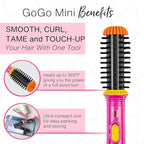CALISTA GoGo Mini Heated Round Brush | Curl, De-Frizz, and Style Hair with the Mini 7” Styling Tool | Heats to 365°F | Perfect for Travel | Dual Voltage | Compatible for Most Hair Types (Pink Petals)