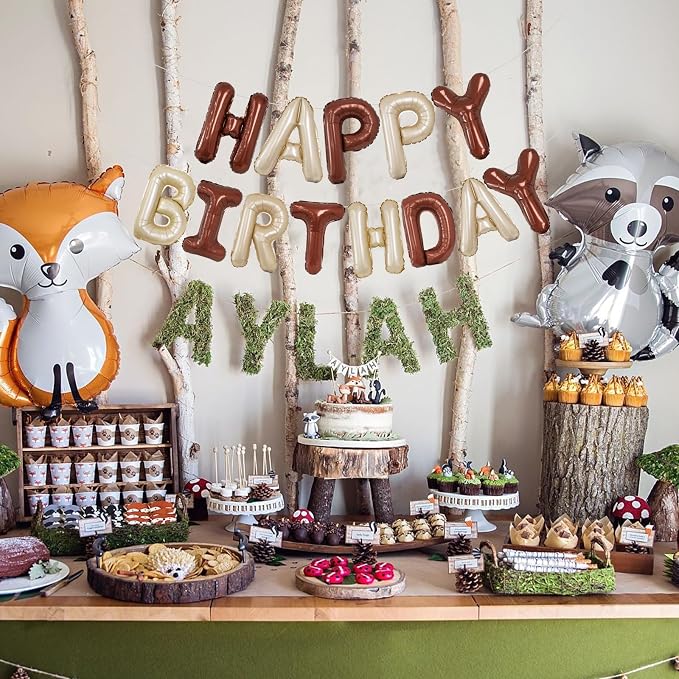 Beige Brown Happy Birthday Balloon Banner, 16 Inch Foil Mylar Cream Brown Happy - Image 3