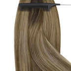 YoungSee Nano Beads Hair Extensions Brown 18inch Nano Ring Hair Extensions Human Hair Balayage Dark Brown with Blonde Nano-Tip Extension Real Human Hair Brown Remy-Hair Ombre Cold Fusion 1g/s 50g