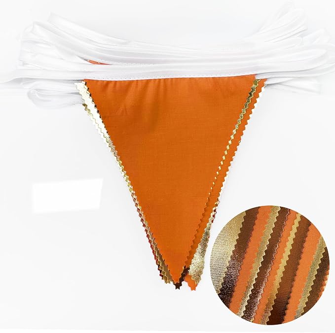 Fall Party Decorations Orange Gold Brown Metallic Fabric Triangle Pennant - Image 3