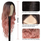 NAYOO Long Ombre Pink Wavy Wig for Women 26 Inch Middle Part Curly Wavy Wig Natural Looking Synthetic Heat Resistant Fiber for Daily Party Use (Ombre Pink)