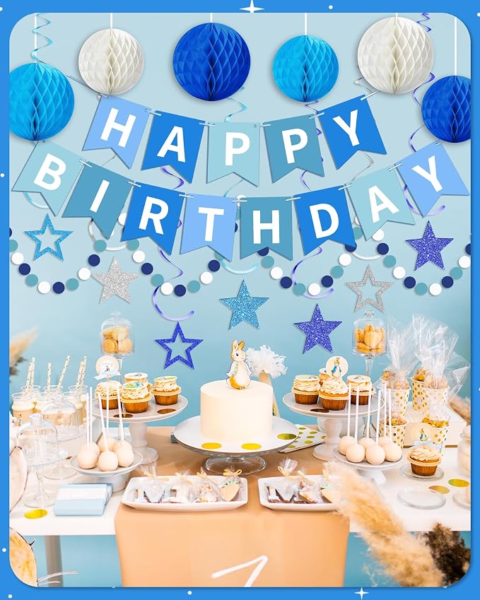 Blue Happy Birthday Decorations, Party Decorations Banners - Image 6