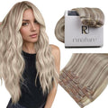 RUNATURE Clip in Hair Extensions Real Human Hair, Grey Blonde Clip in Hair Extensions Straight, Short Natural Remy Hair, No Shedding, 10 Inch 80g 7pcs #19P60 Grey Blonde Highlights