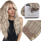 RUNATURE Clip in Hair Extensions Real Human Hair, Grey Blonde Clip in Hair Extensions Straight, Short Natural Remy Hair, No Shedding, 10 Inch 80g 7pcs #19P60 Grey Blonde Highlights