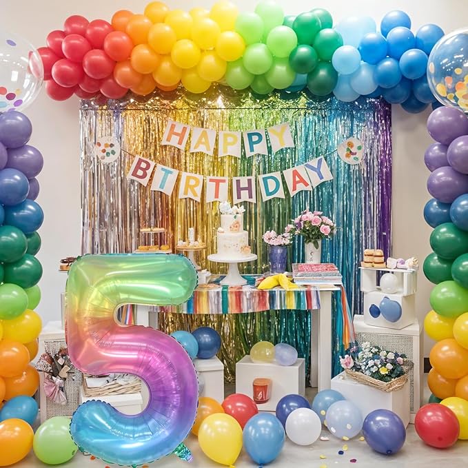 Big Number 5 Balloons, Rainbow Foil 5 Balloon Numbers 40 Inch, Giant 5th - Image 7