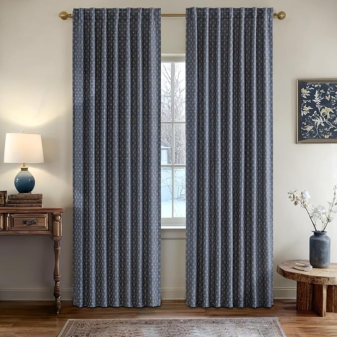 MIULEE Patterned Farmhouse Linen Curtains, Back Tab - Image 2