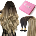 YoungSee K Tip Hair Extensions Human Hair Balayage Keratin Hair Extensions K Tip Ombre Dark Brown to Brown with Blonde Silky 18In 1g/s 50g