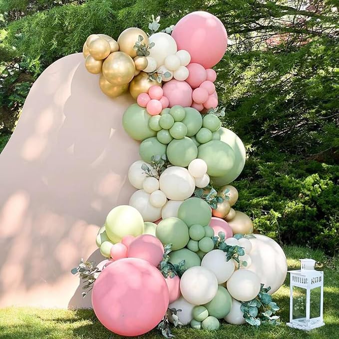 Sage Green Pink Balloon, 60 Packs 12 Inch Olive Green Pink Balloon - Image 7