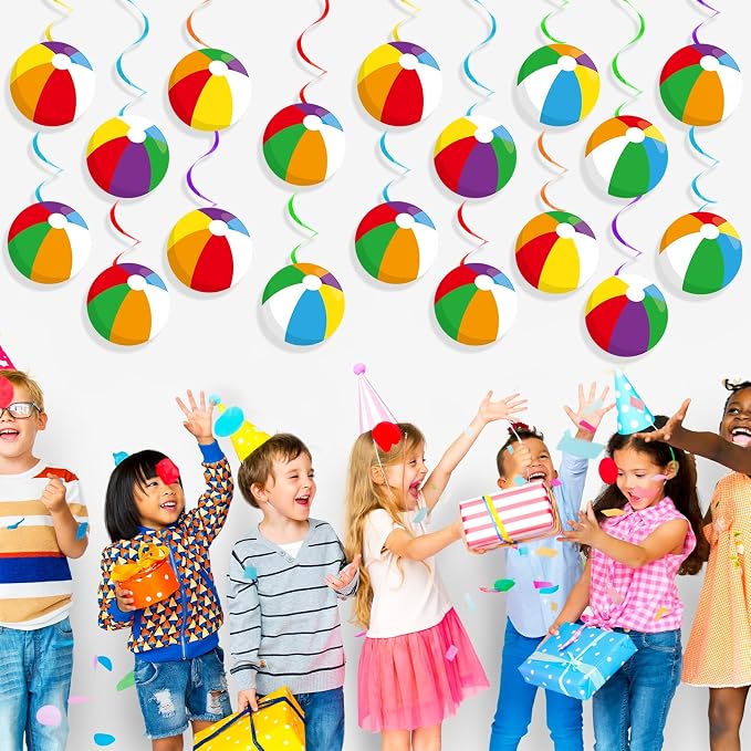 60pcs Beach Ball Party Foil Swirl Decorations Summer Pool Ball Ceiling Hanging - Image 6