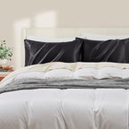 Black Satin Pillowcase Standard Set of 2 with Envelope Closure，Black Silk Pillowcase for Hair and Skin (20x26)