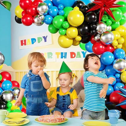 Red Blue Green Yellow Black Balloon Arch Kit, Birthday Decor | 140Pcs Hero - Image 3