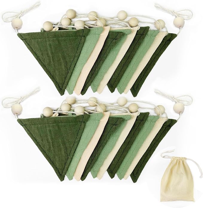 2 Sets of Sage Green Wood Beads Pennant Banner 20Pcs Flags Nursery Garland by pinkblume