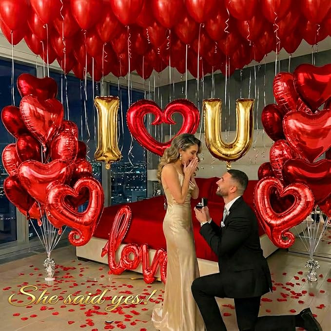 I Love You Balloons for Him/Her Balloons Red gold romantic balloon kit - Image 2