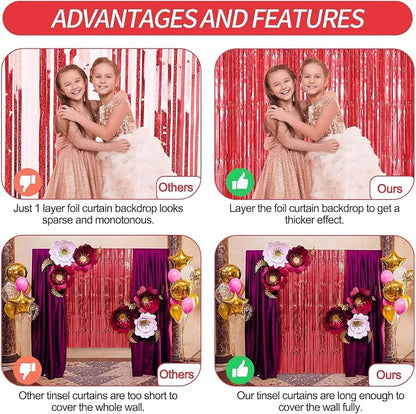 Crosize 8 Pack Red Party Streamers Backdrop, 3.3 x 9.9 ft | Tinsel Foil Fringe - Image 4
