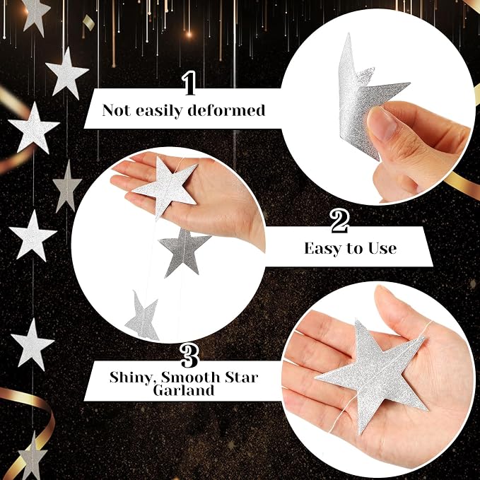Spakon 65 Feet Glitter Star Paper Garland Banner Hanging Decoration Star - Image 3
