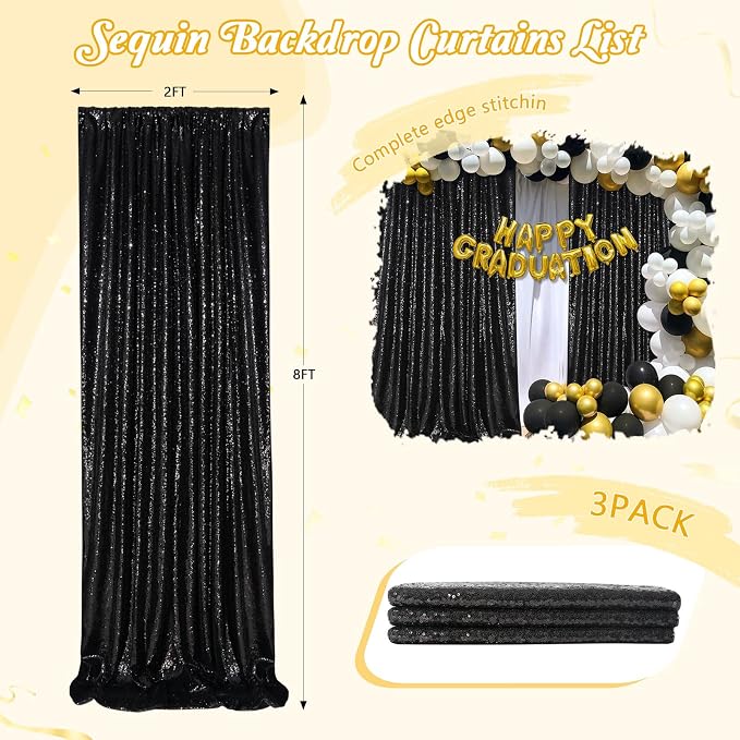 Black Backdrop for Graduation Decorations: 2ftx8ft Black Sequin Halloween | - Image 2