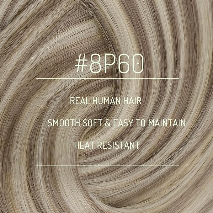 RUNATURE Human Hair Clip in Extensions 120g, Blonde Clip in Hair Extensions Real Human Hair, Thick Full Head, Easy to Apply, 14 Inch 7pcs #8P60 Ash Brown Highlight Platinum Blonde