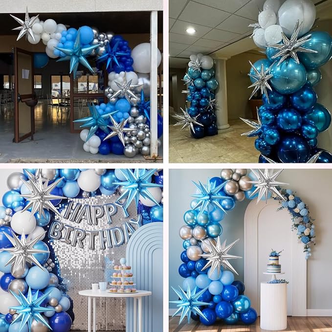 Blue Silver Star Balloons, 22/27 Inch Light Blue and Silver Foil Star Balloons - Image 7