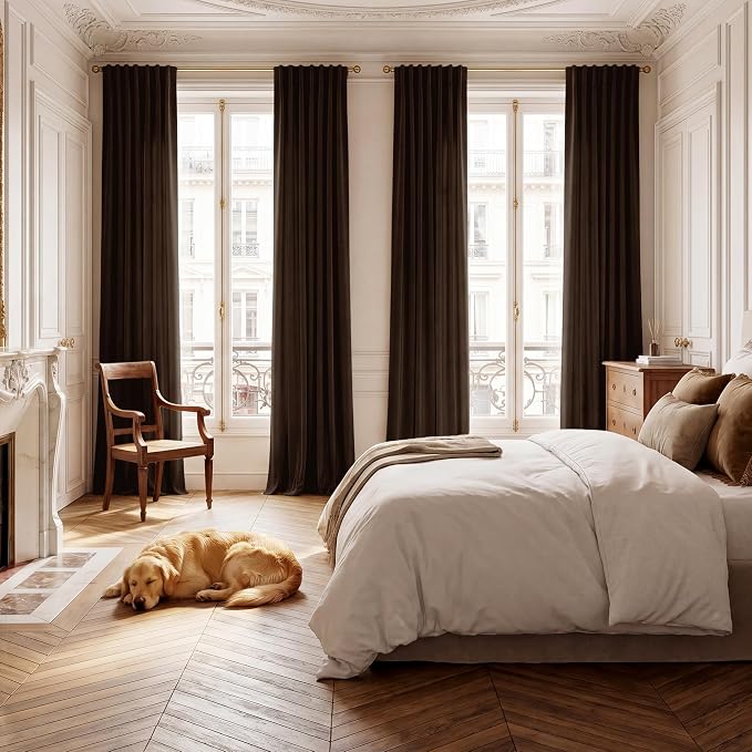 Brown Velvet Curtains Blackout for Living Room, W52 x L108, 2 Panels | 300GSM - Image 8