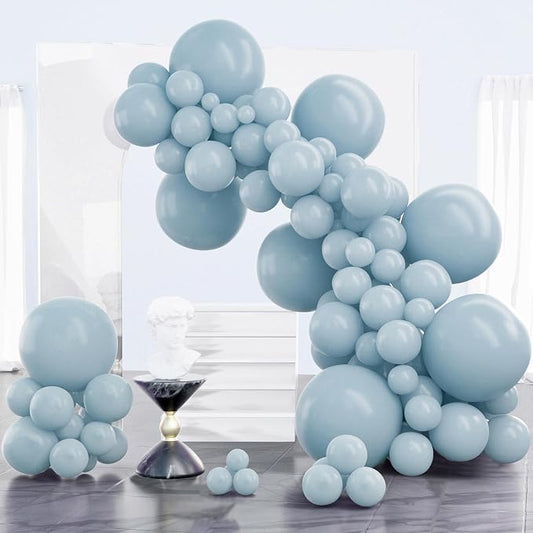 PartyWoo Dusty Blue Balloons 100pcs Light Blue Aqua Boho Color | 18 12 10 5 by PartyWoo