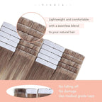 Sindra Invisible Tape in Human Hair Extensions Ash Brown to Platinum Blonde Injected Tape-ins Straight Seamless Invisible Extensions Straight 20 Inch 55g 20pcs