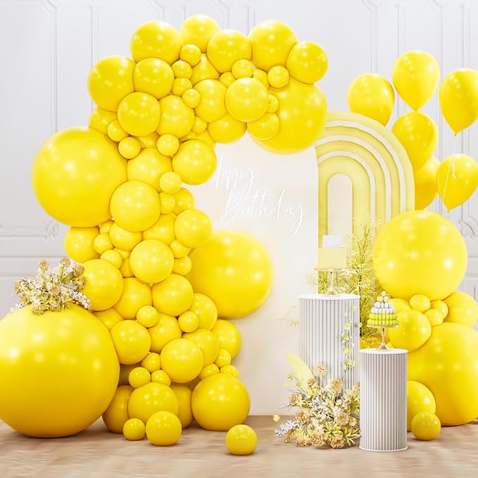 PartyWoo Yellow Balloons 127pcs Matte Yellow Color Different Sizes | 18 12 10 5 by PartyWoo