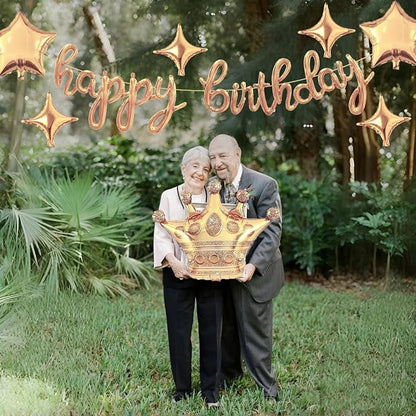 Rose Gold Happy Birthday Balloons Banner 18 Inch Script/Cursive Foil Mylar - Image 6