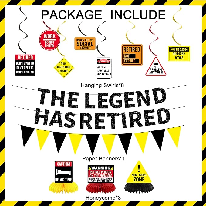 Roetyce Retirement Party Decorations, Caution Legend Has Retired Banner | Black - Image 2