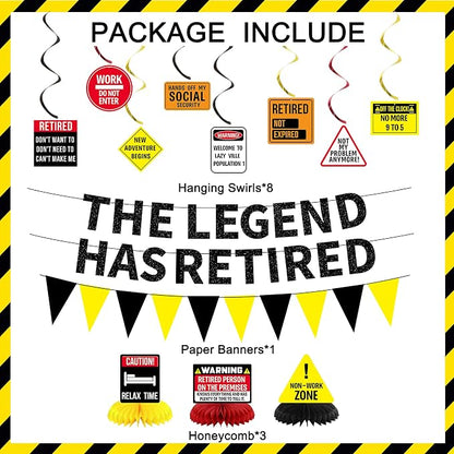 Roetyce Retirement Party Decorations, Caution Legend Has Retired Banner | Black - Image 2