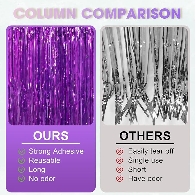 Voircoloria Purple Foil Fringe Backdrop Curtains, Birthday Party Decorations - Image 4