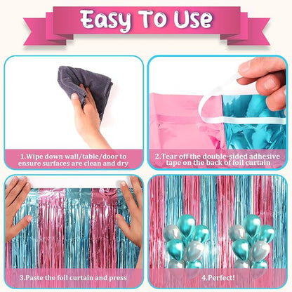 Voircoloria Blue Pink Foil Fringe Backdrop Curtains, 2 Pack | Tinsel Streamers - Image 4
