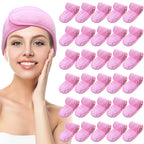 Hoteam 30 Pack Spa Headband Facial Esthetician Hair Wrap for Women Adjustable Makeup Sports Shower Stretch Towel with Tape(Pink)