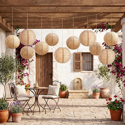 12 Pcs Print Burlap Paper Lanterns Round Chinese Paper Lanterns Farmhouse Boho - Image 5