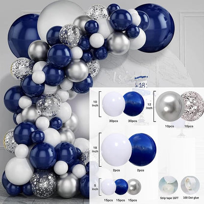 Navy Blue Silver Balloon Garland Kit, 131 Piece Assorted 5 10 12 18in Metallic - Image 8