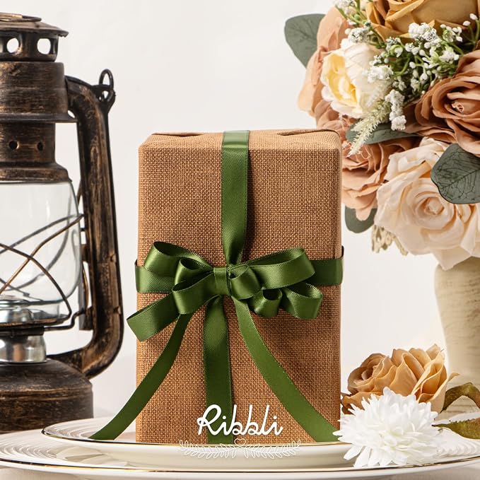 Ribbli Moss Green Satin Ribbon, Double Faced Satin 1/2 inch x Continuous 25 - Image 2