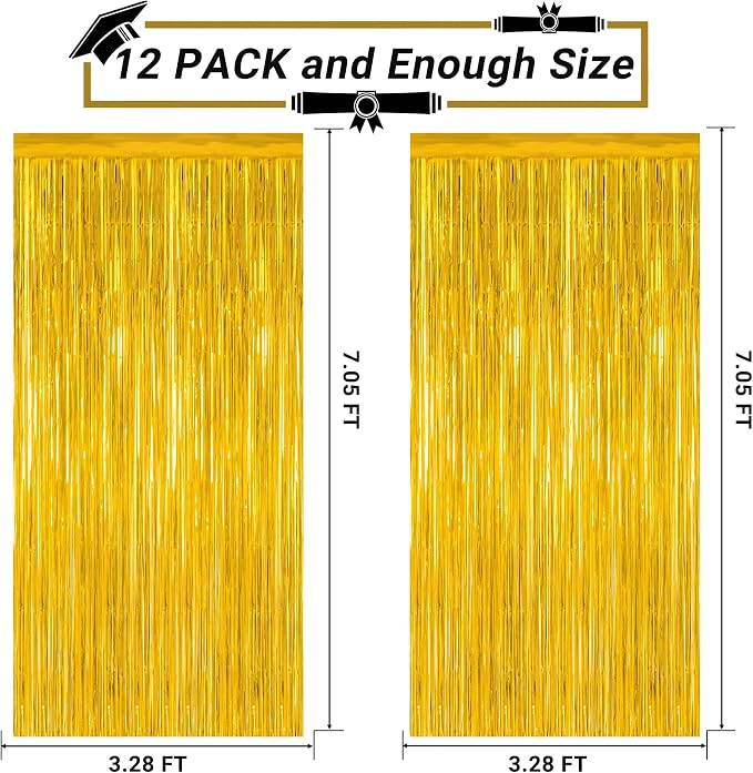 12 Pack 2026 Graduation Decorations, 3.28 FT x 7.05 FT Gold Backdrop Curtains - Image 2