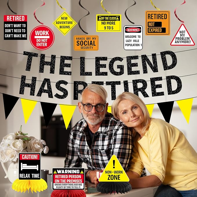 Roetyce Retirement Party Decorations, Caution Legend Has Retired Banner | Black - Image 3