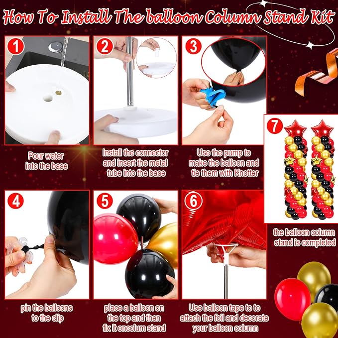 Gejoy 110 Pcs Red Gold Black Balloons Column Stand Kit Adjustable Tower Stand - Image 4