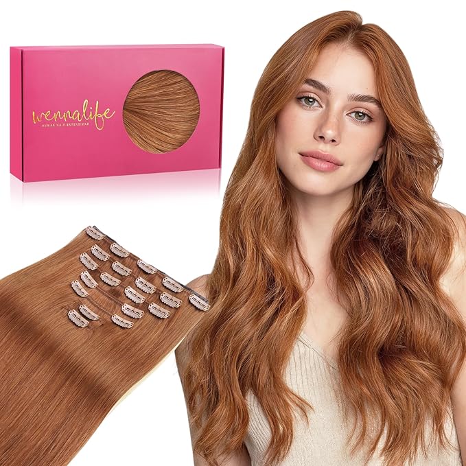WENNALIFE Clip in Hair Extensions Real Human Hair, 20 Inch 120g 7pcs Cinnamon Terra Copper Remy Hair Straight Natural Extensiones De Cabello Humano Con Clip Ins