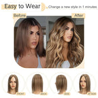 SEGO Human Hair Toppers for Women With Thinning Hair, 7 * 13CM Silk Base 100% Real Human Hair Clip in Top Wiglet Hairpieces /6 Inch No Bangs Medium Brown&Dark Blonde