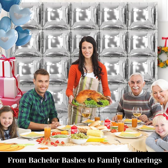 Silver Square Balloon Wall Square Foil Balloons Wall Backdrop 25 Pcs Double - Image 6