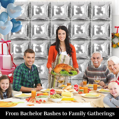 Silver Square Balloon Wall Square Foil Balloons Wall Backdrop 25 Pcs Double - Image 6