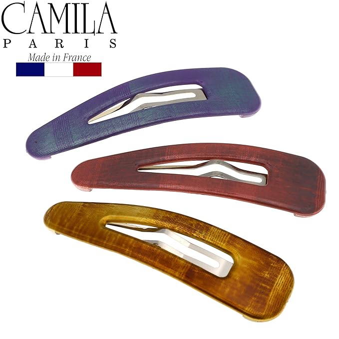 Camila Paris CP2933 French Hair Barrettes Clips, Snap Hair Slides Clic Clac for Women, Styling Girls Side Slide-in Metal Snap Pin Hair Accessories for Women. Strong Hold, No Slip Grip, Made in France